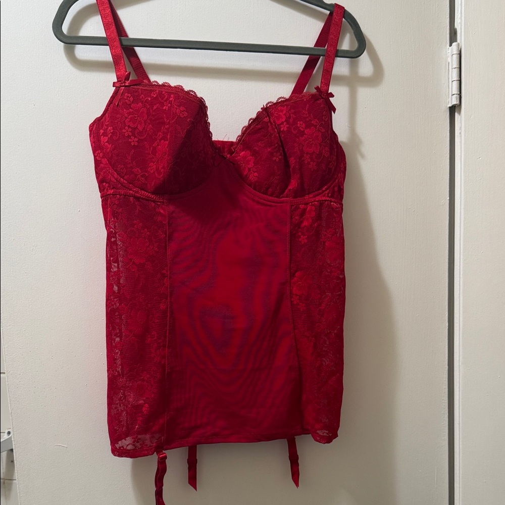HIPS AND CURVES Scarlet Red Lace Bustier Medium- NWOT
